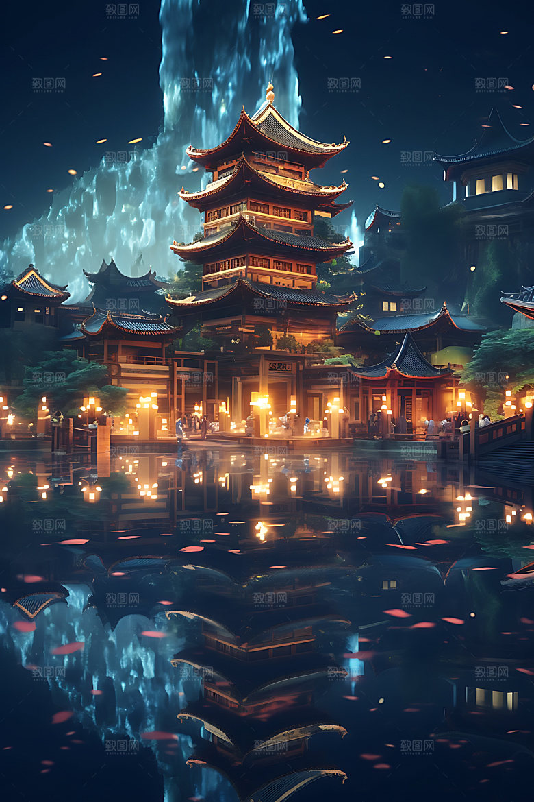 古风建筑赛博朋克游戏原画