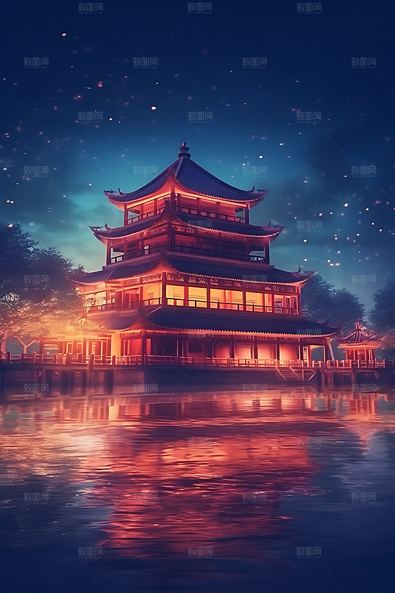 古风建筑古城场景原画