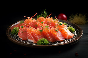 三文鱼精致日本料理摄影图