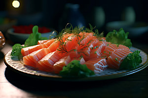 三文鱼鱼片寿司摄影图