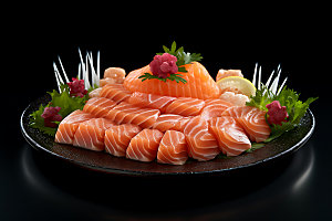 三文鱼寿司生鱼片摄影图