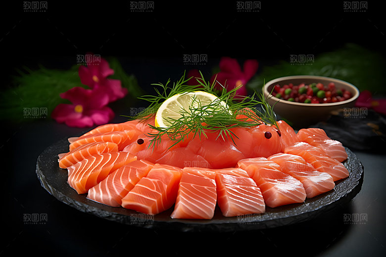 三文鱼精致日本料理摄影图