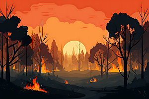 森林大火自然灾害气候干燥插画