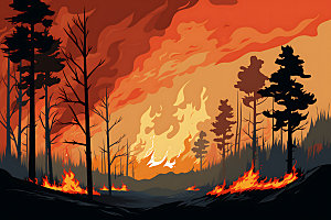 森林大火山火自然灾害插画
