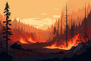 森林大火气候干燥灾难插画