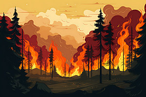 森林大火自然灾害扁平风插画
