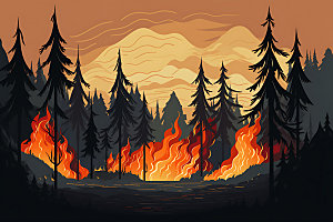 森林大火气候干燥灾难插画