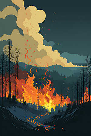 森林大火自然灾害灾难插画