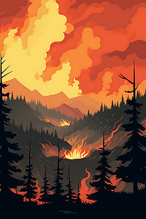 森林大火气候干燥山火插画