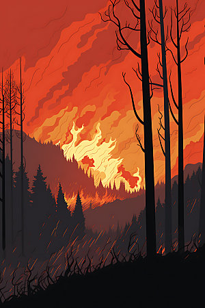 森林大火山火气候干燥插画
