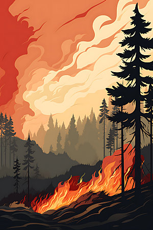 森林大火灾难气候干燥插画