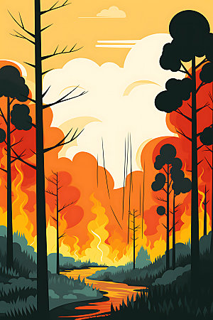 森林大火扁平风气候干燥插画