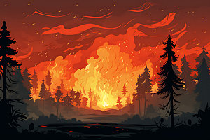 森林大火气候干燥山火插画