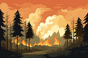 森林大火气候干燥扁平风插画