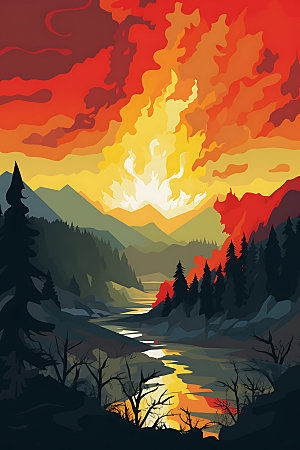 森林大火山火气候干燥插画