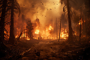 森林大火山火燃烧摄影图