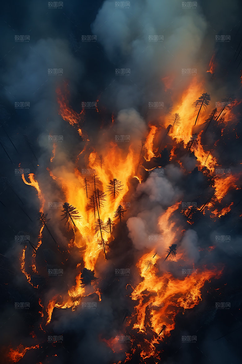 森林大火山火燃烧摄影图