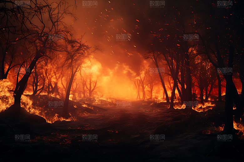 森林大火山火灾难摄影图
