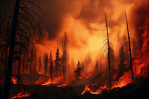 森林大火火灾烟雾摄影图
