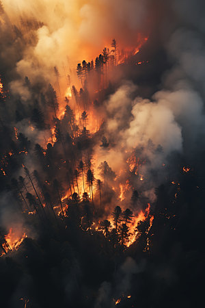 森林大火灾难烟雾摄影图