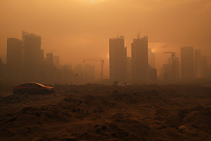 沙尘暴黄沙漫天沙漠风暴摄影图