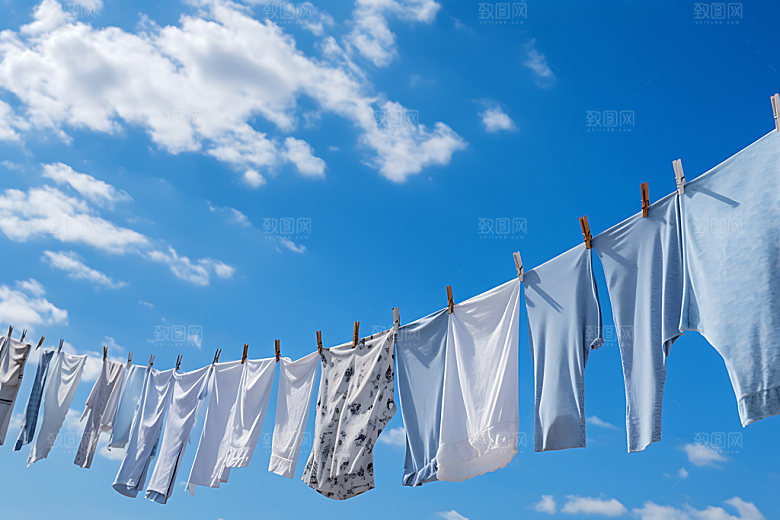 晒衣服清新明亮摄影图