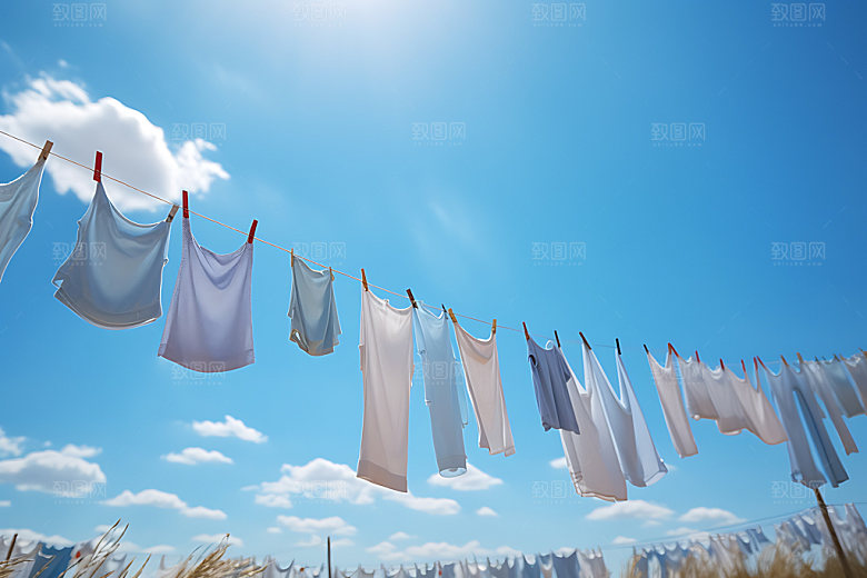 晒衣服明亮生活场景摄影图