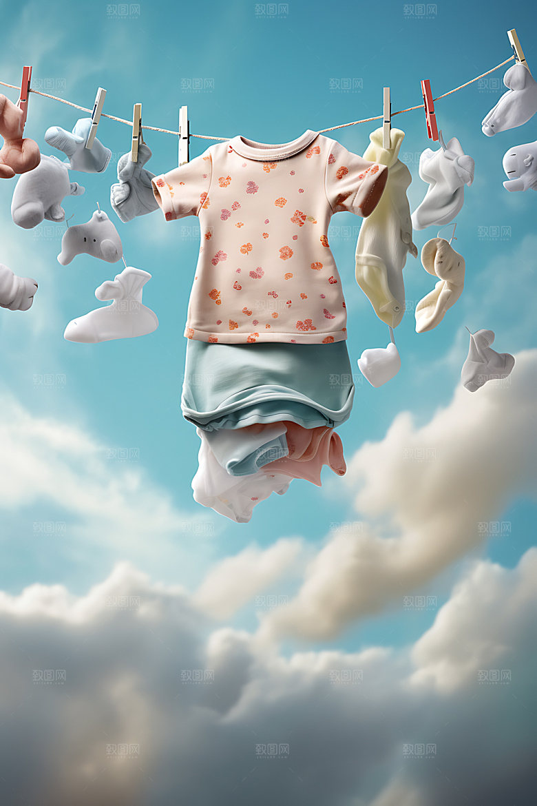 晒衣服生活场景晴天摄影图