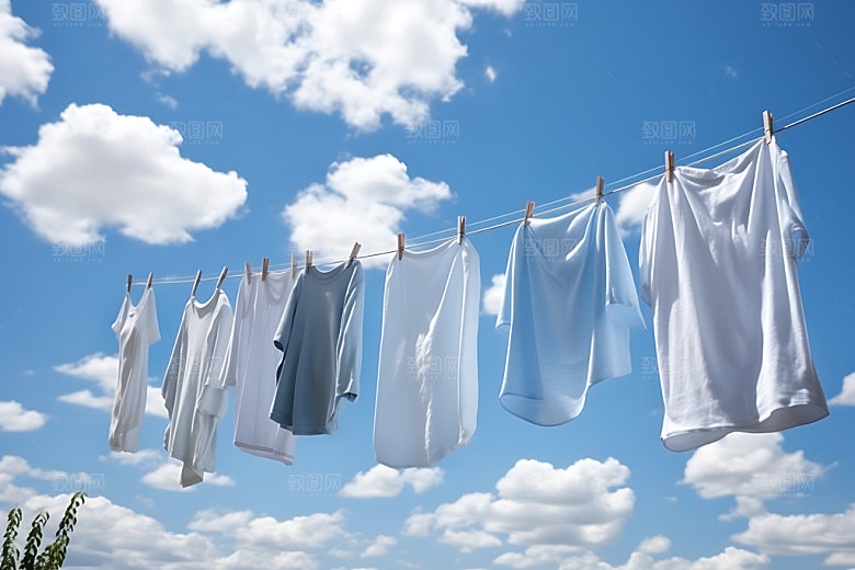 晒衣服晴天生活场景摄影图