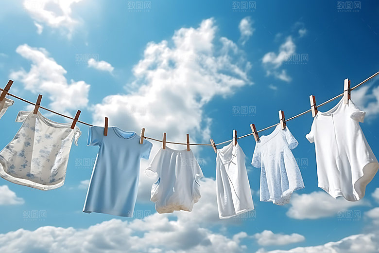 晒衣服晴天晾衣服摄影图