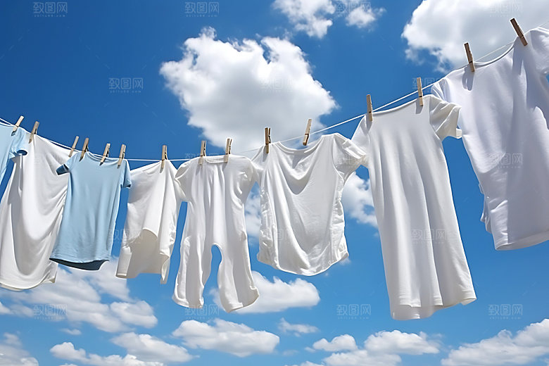晒衣服晴天生活场景摄影图