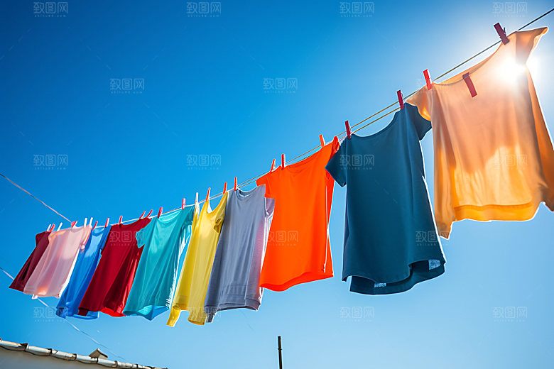 晒衣服晾晒清新摄影图