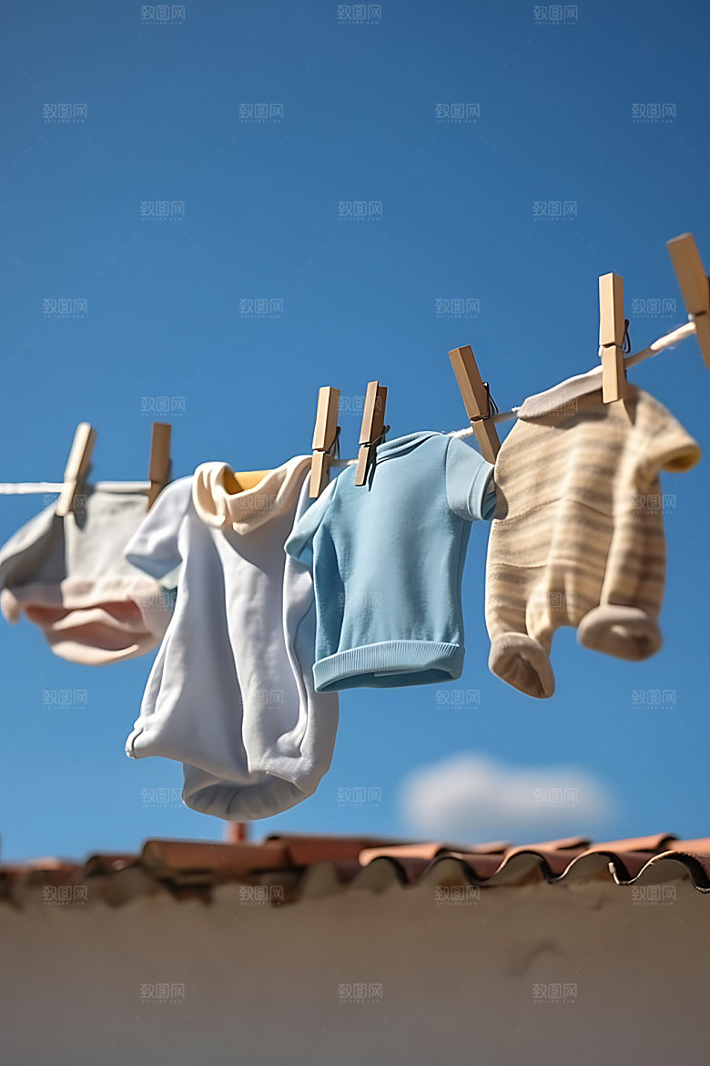 晒衣服明亮家居生活摄影图