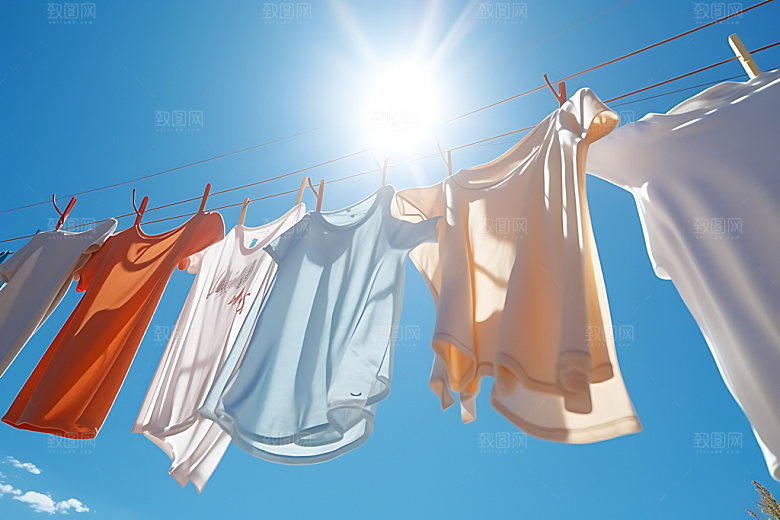 晒衣服清新生活场景摄影图