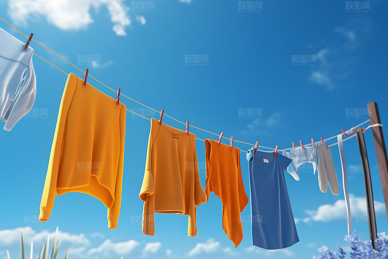 晒衣服生活场景高清摄影图