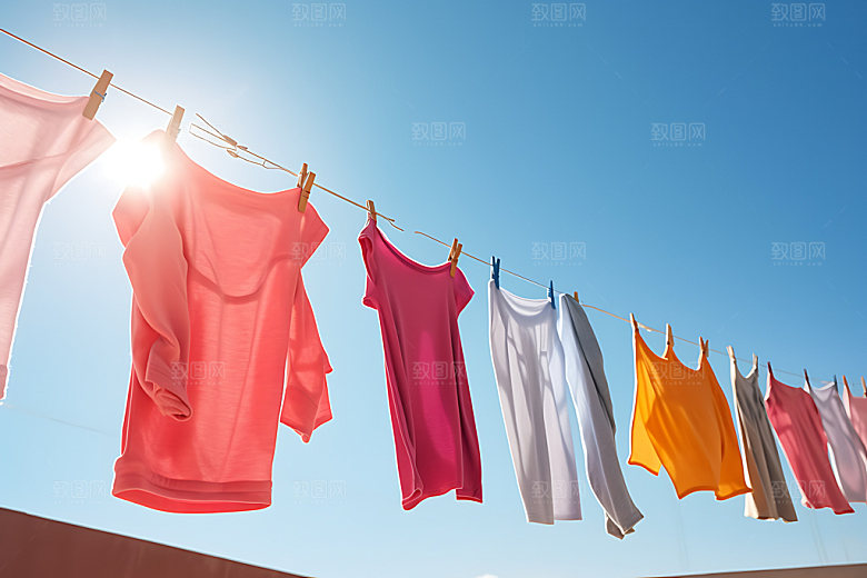 晒衣服生活场景晴天摄影图