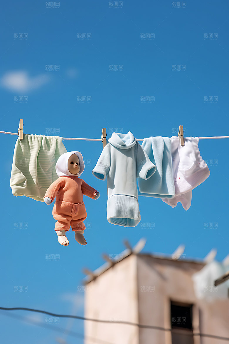 晒衣服生活场景明亮摄影图