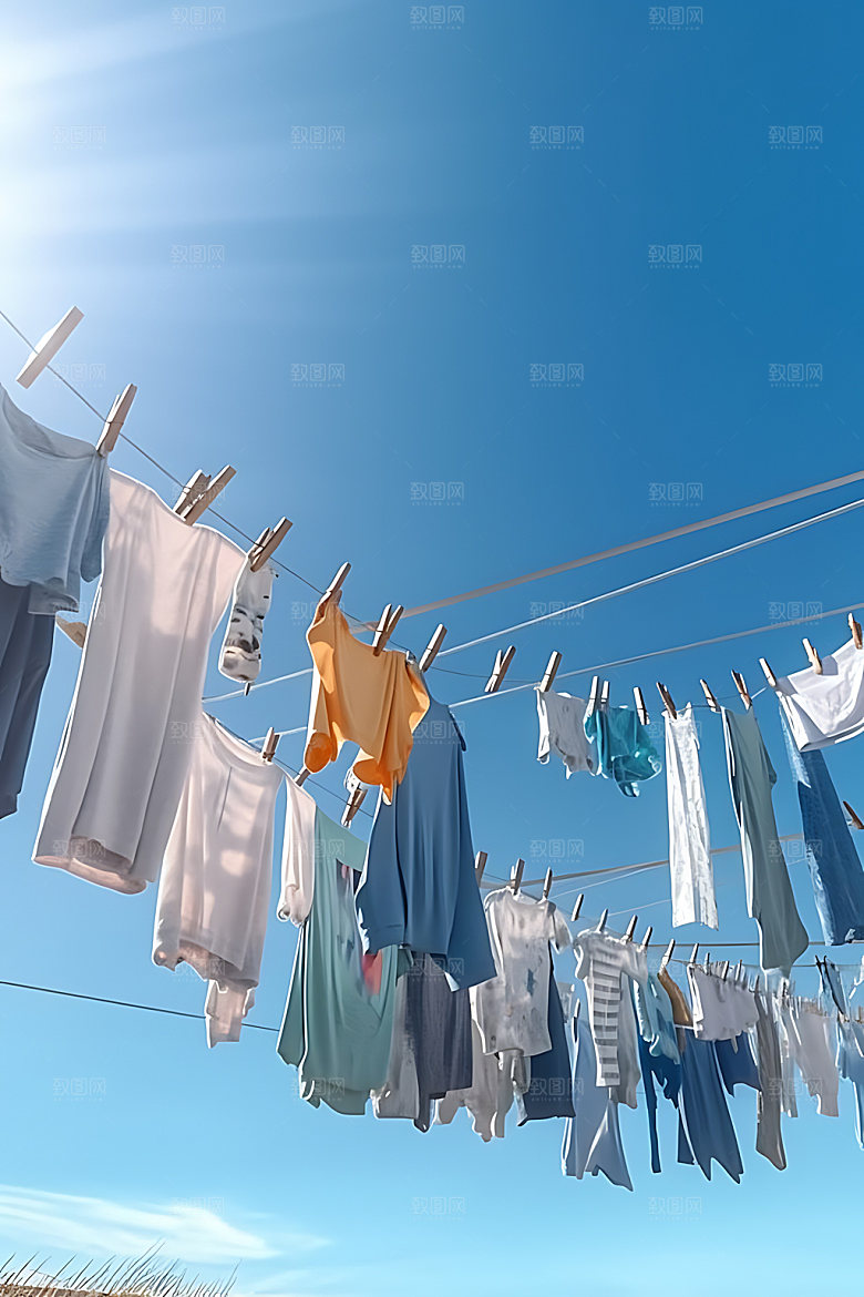 晒衣服生活场景晾晒摄影图