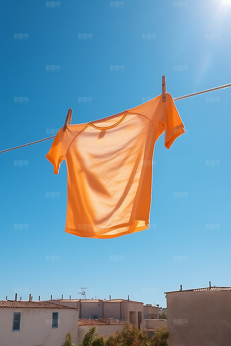 晒衣服清新晴天摄影图