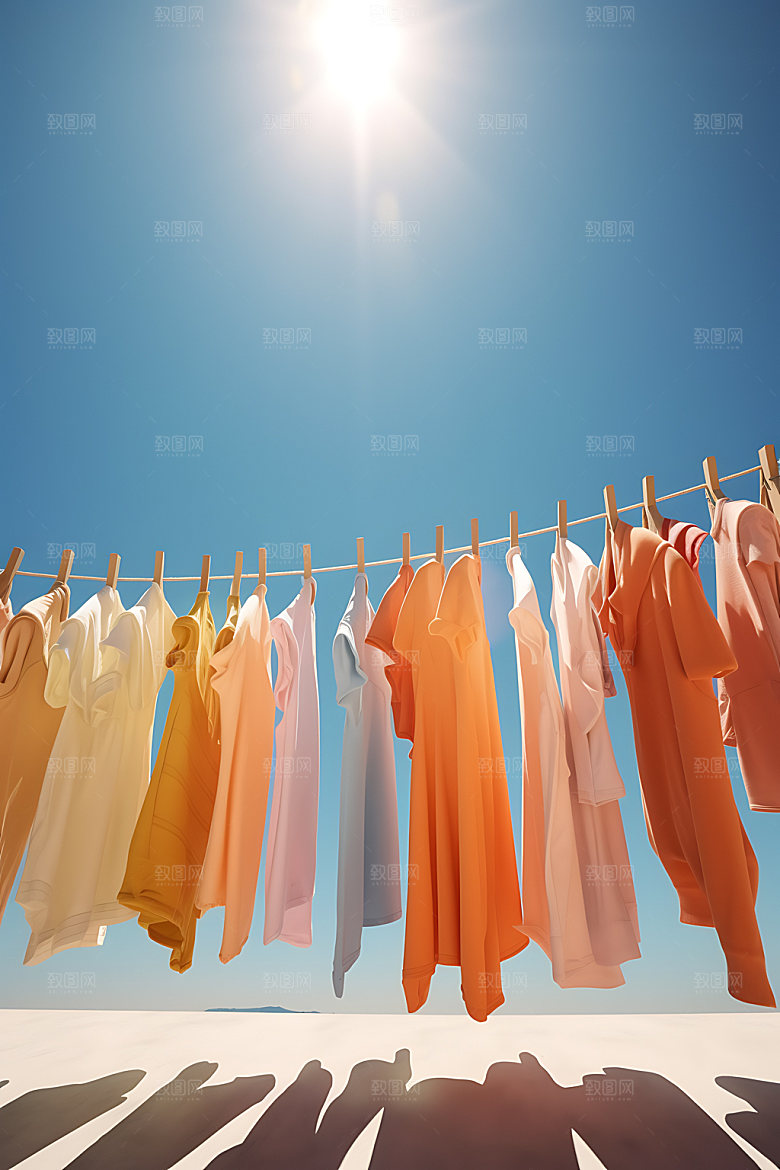 晒衣服晾晒清新摄影图