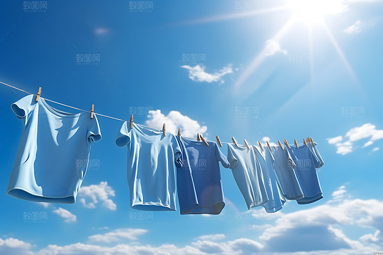 晒衣服明亮晴天摄影图