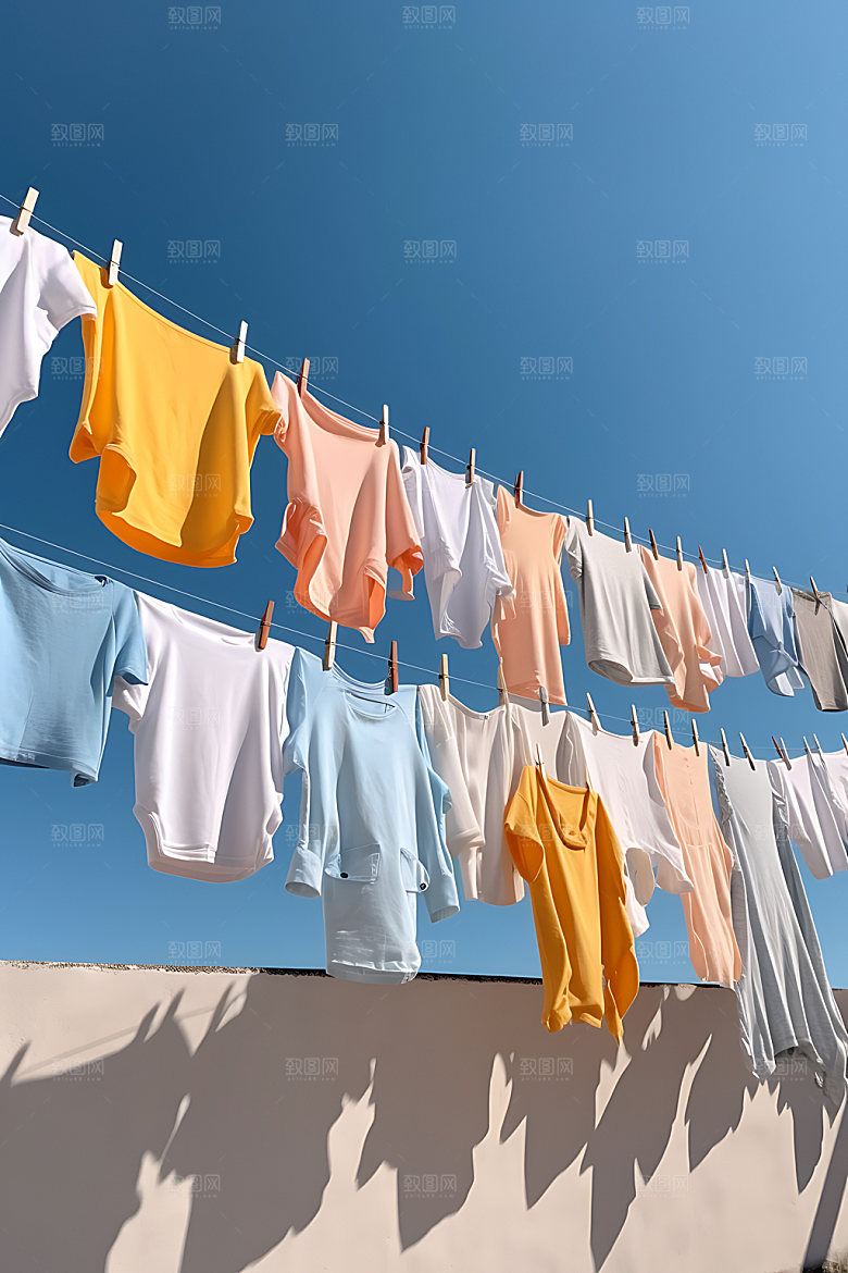 晒衣服高清生活场景摄影图