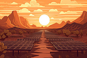 太阳能发电彩色清洁能源扁平风插画