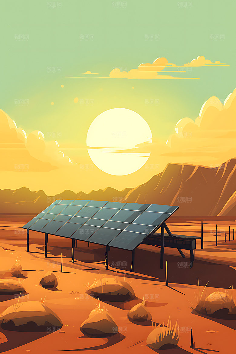 太阳能发电太阳能光板清洁能源扁平风插画