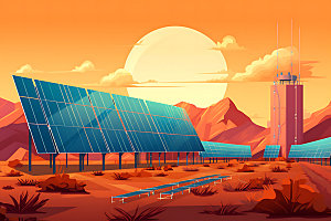 太阳能发电太阳能光板环保扁平风插画