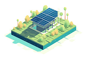太阳能发电环保太阳能光板扁平风插画