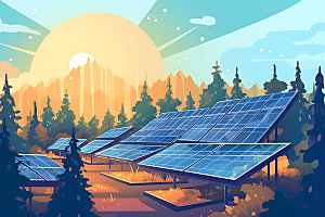 太阳能发电太阳能光板彩色扁平风插画