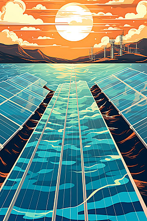 太阳能发电清洁能源太阳能光板扁平风插画