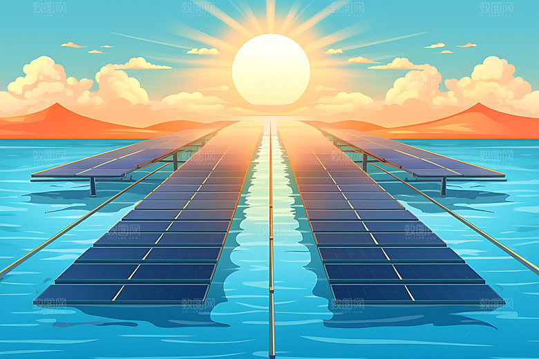 太阳能发电光伏发电环保扁平风插画