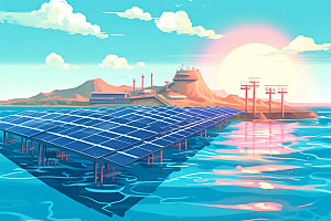 太阳能发电清洁能源环保扁平风插画
